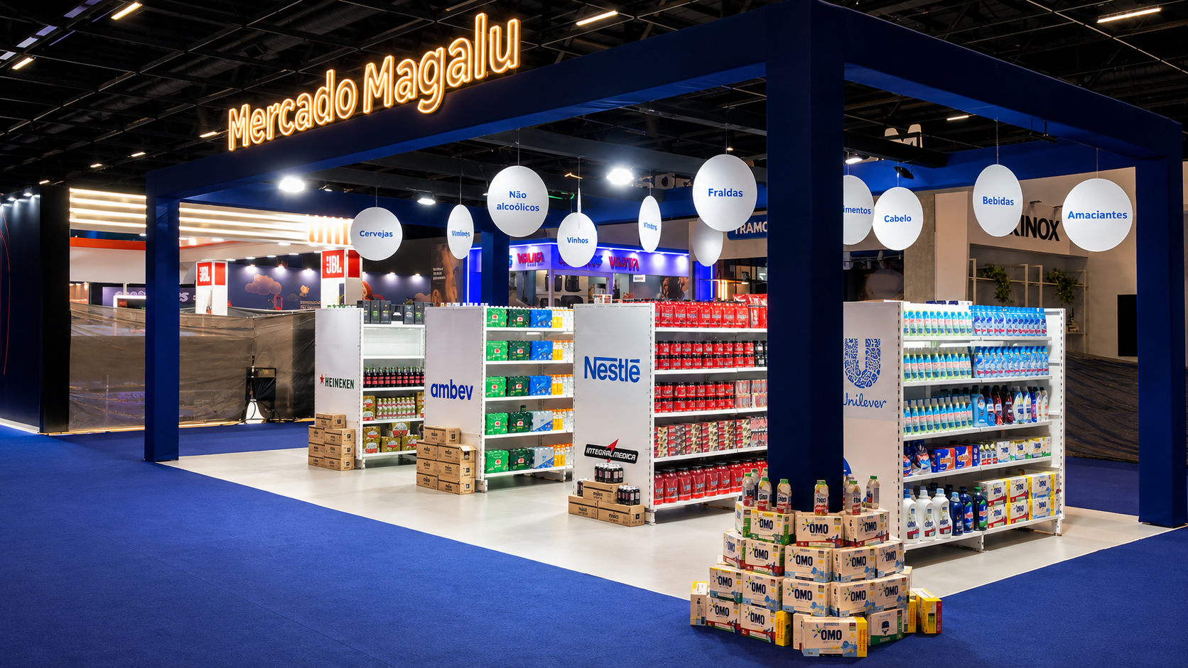 Stand Mercado Magalu montado pela K2 Locações em feira